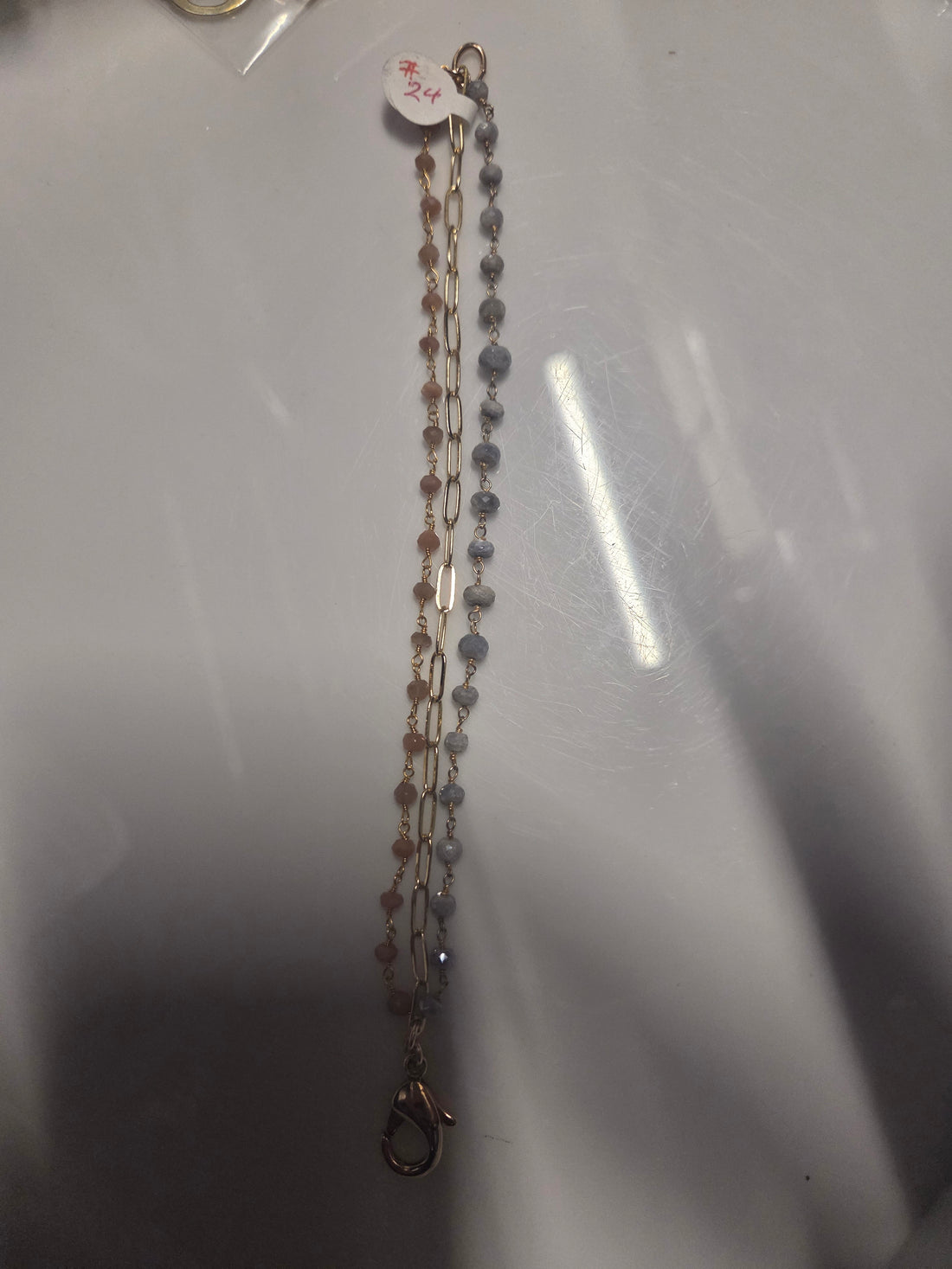 #24 GG WITH CHAIN TRIPLE BRACELET W STONES