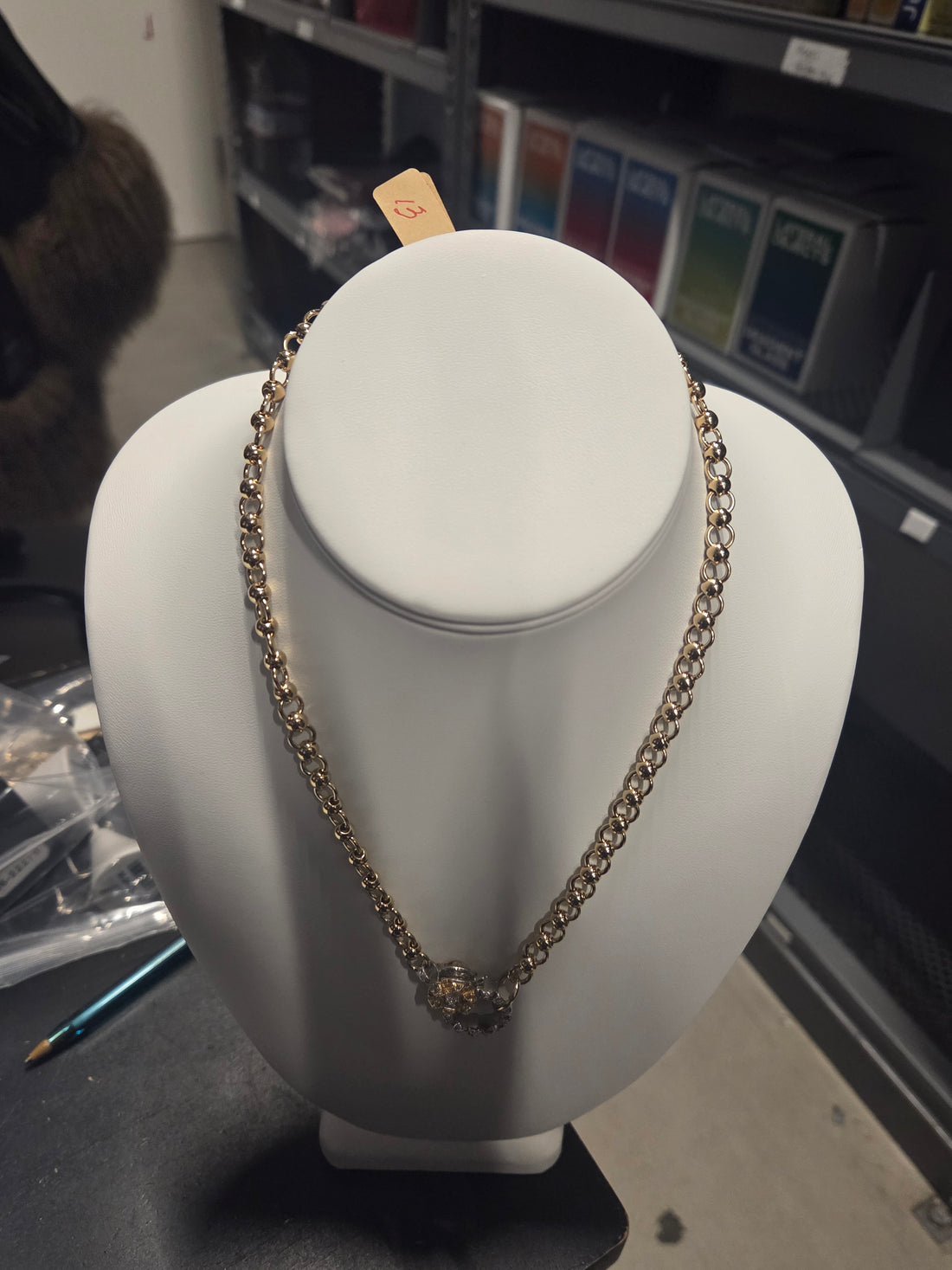 #13 FANCY CARTIER GOLD DIAMOND STERLING CLASP 14K OVERLAY CHAIN