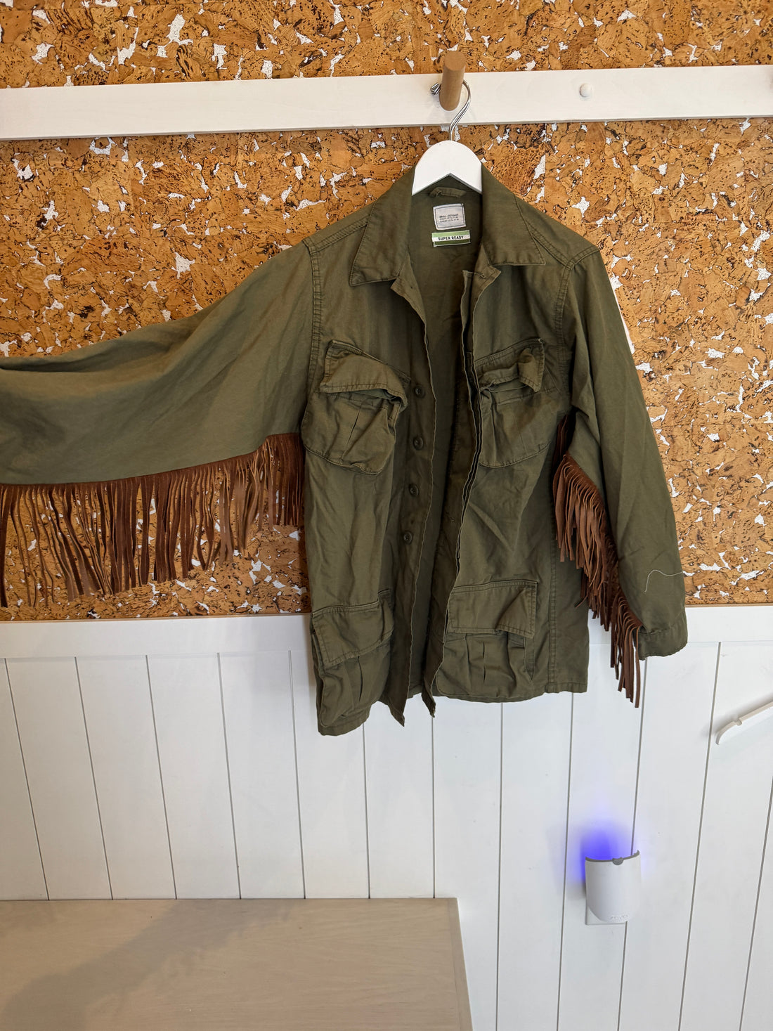 MILITARY SHACKET W/LEATHER FRINGE