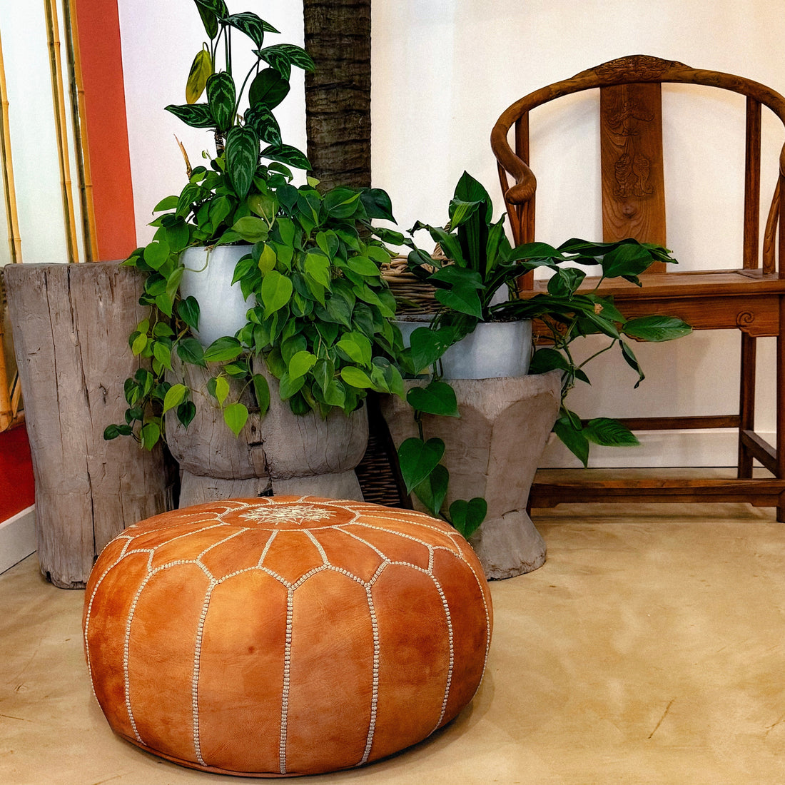 TAN MOROCCAN LEATHER POUF