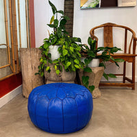 BLUE MOROCCAN LEATHER POUF