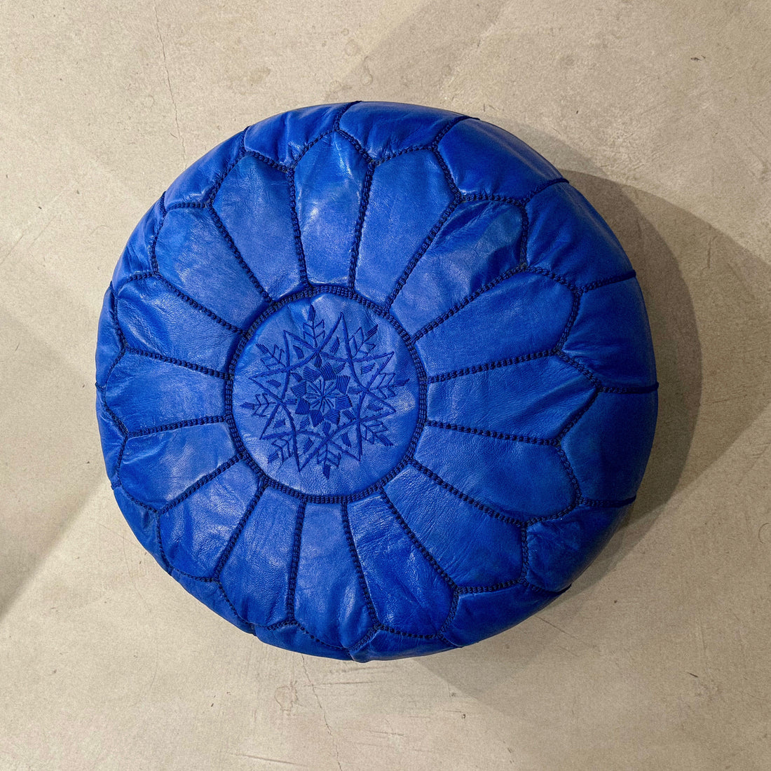 BLUE MOROCCAN LEATHER POUF