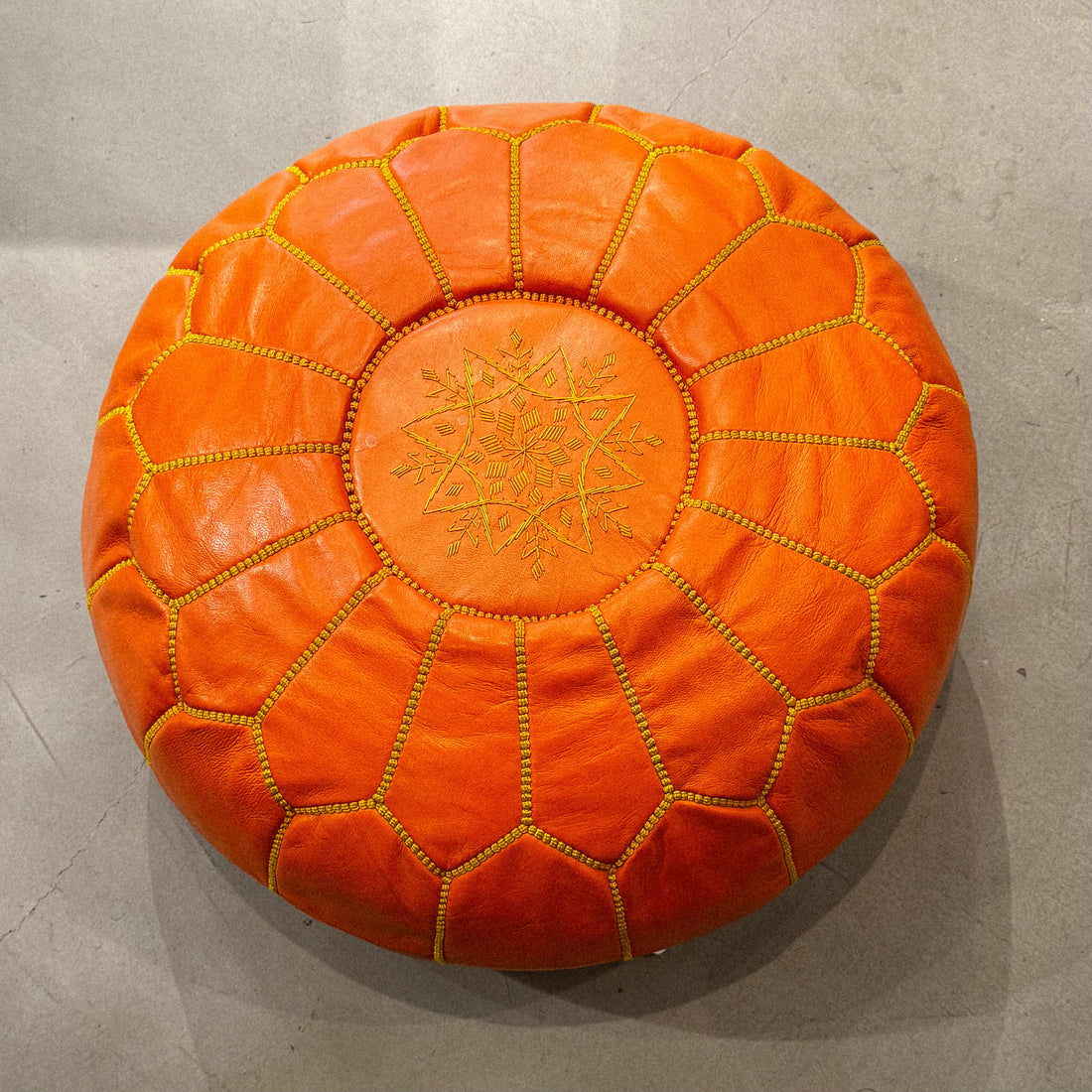 ORANGE MOROCCAN LEATHER POUF