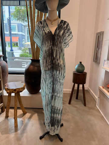 Narrow V-neck Kaftan - tie dye blue/black *C