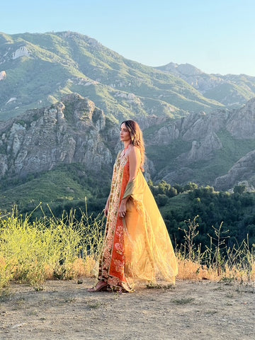 OPEN FRONT KAFTAN - PEACOCK / PEACH/GOLD *C