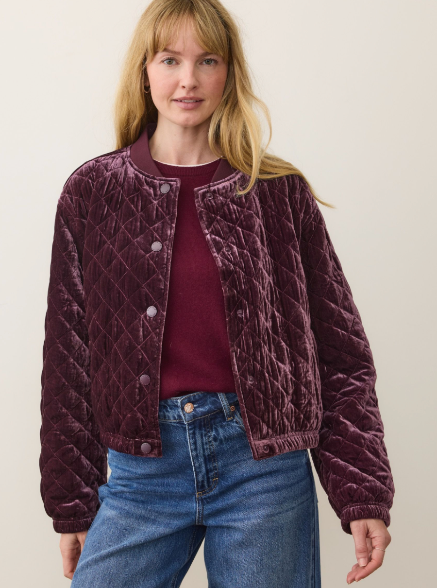 ANITA VELVET QUILTED BOMBER JACKET