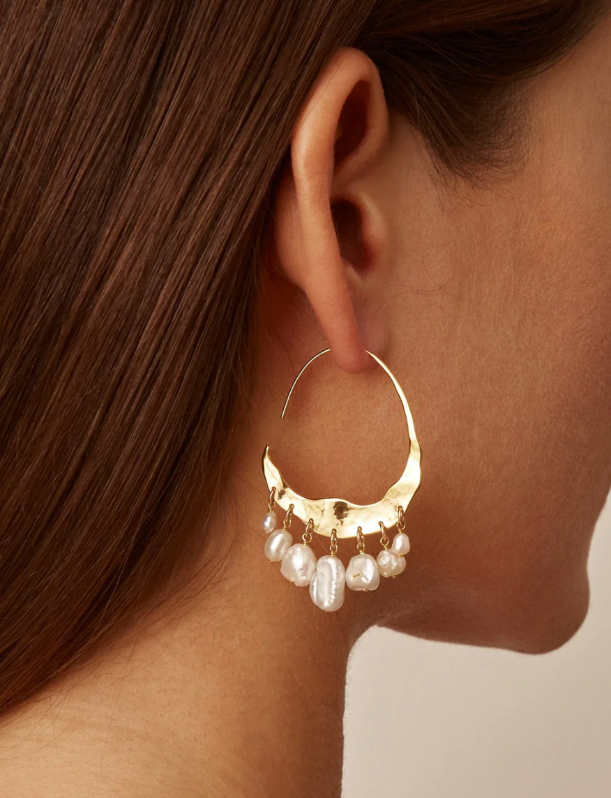 Crescent Pearl & Gold Earrings