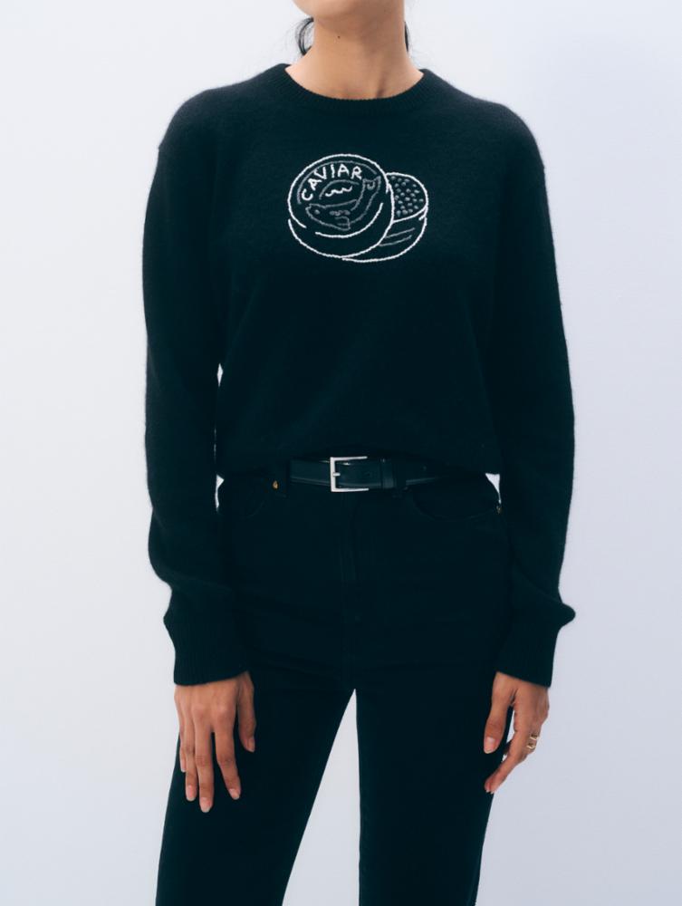 CASHMERE EMBROIDERED CAVIAR SWEATER