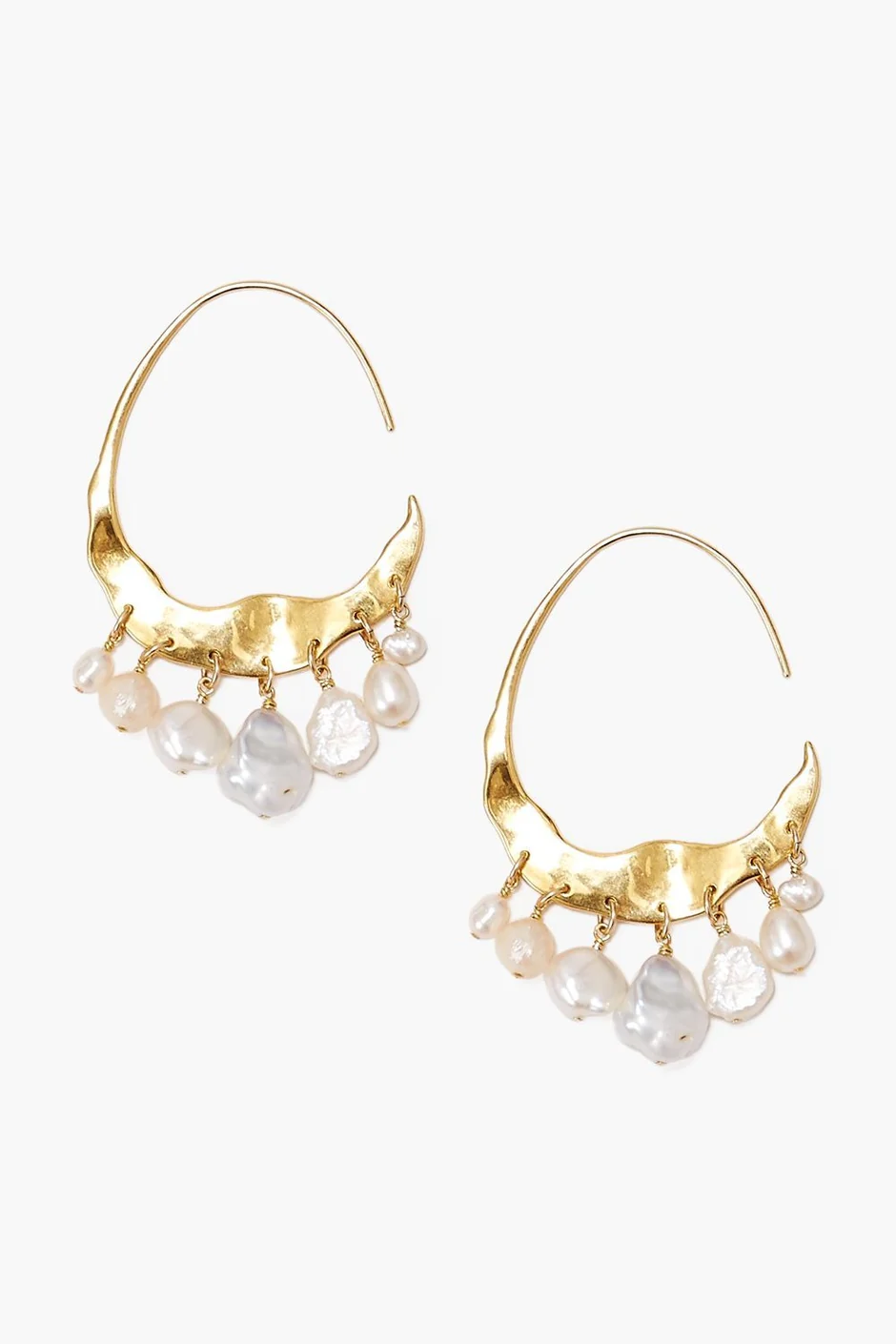 Crescent Pearl & Gold Earrings