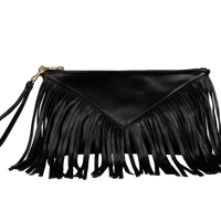 LEATHER FRINGE CLUTCH W/HANDLE