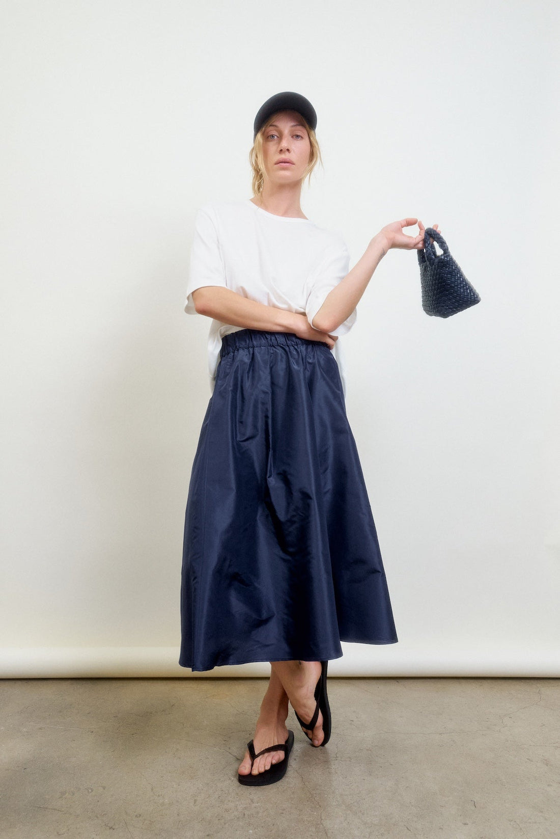 LE SKIRT - NAVY SILK TAFFETA C*